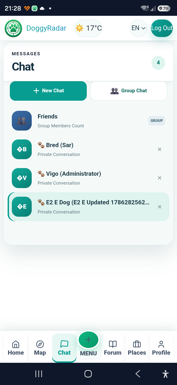 Current DoggyRadar Chat module shown on a phone