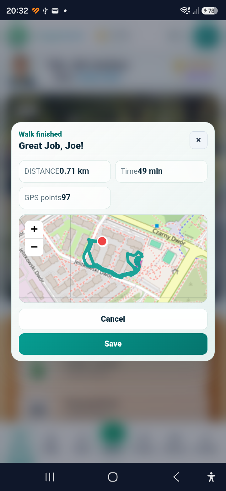 DoggyRadar completed walk and saved GPS route